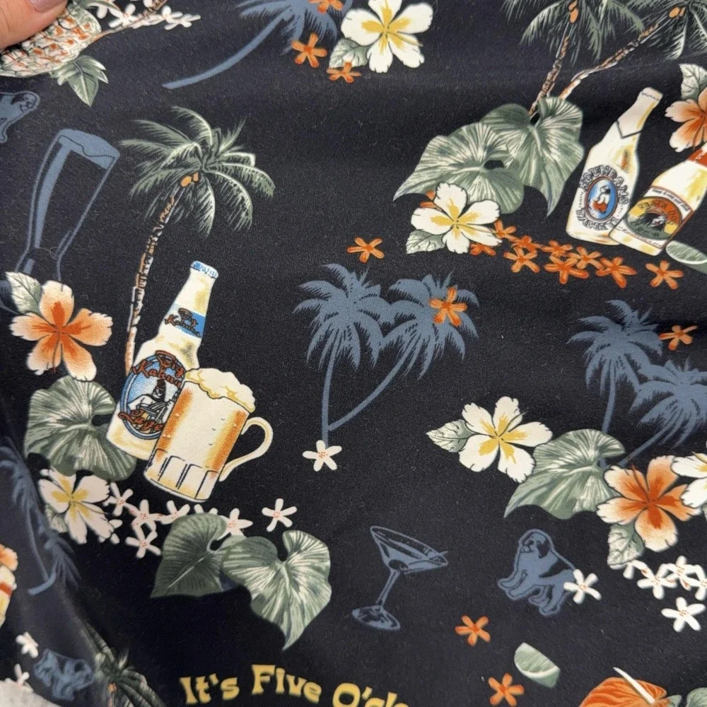 Big Dogs Swim Trunks Mens 2XL Black Hawaiian Beer Print Elastic Waist Mesh Lined